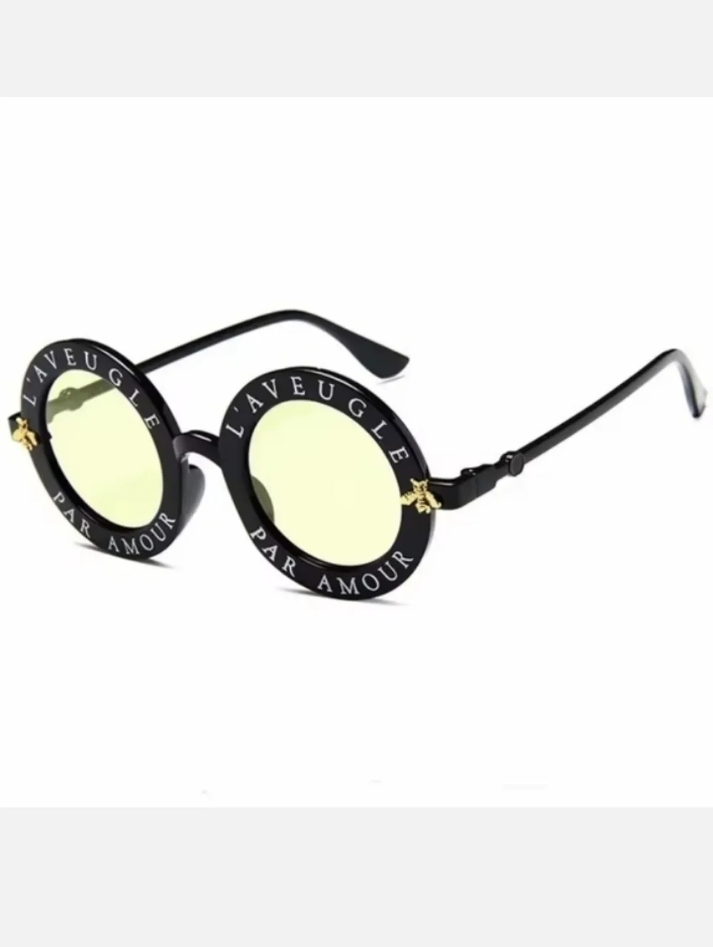 Black Round Sunglasses With Vintage Gold Bee Frames Yellow Granite Lens Kids